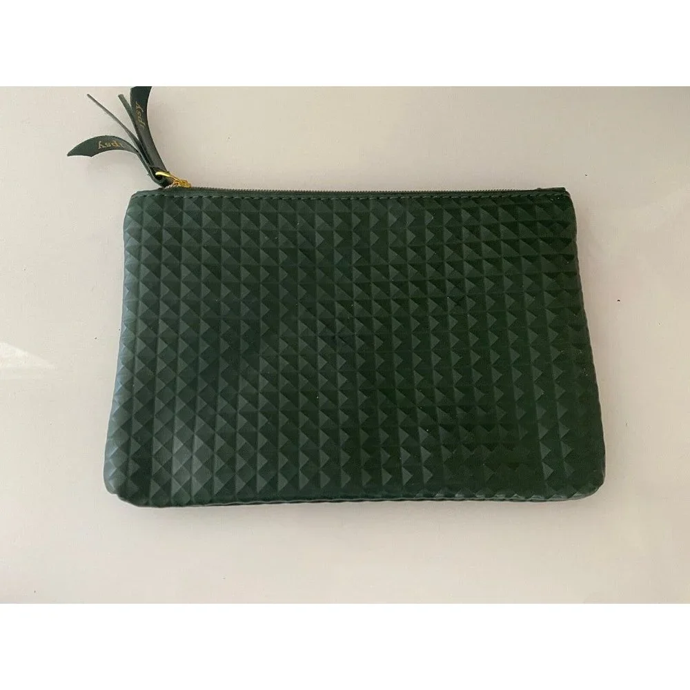 Vintage Ipsy Glam Cosmetics Makeup Bag Dark‎ Green Bag Textured Zippered GUC